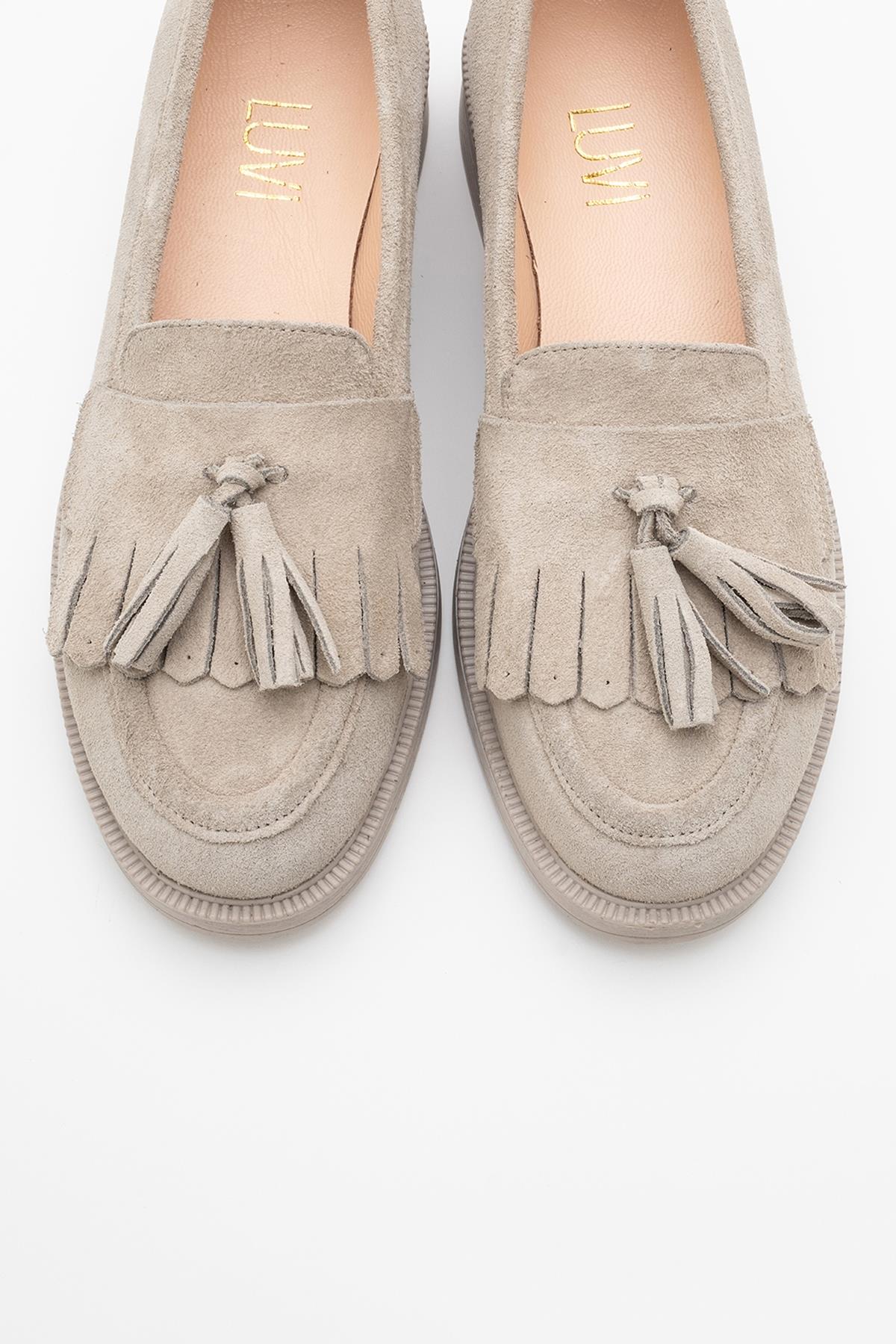 Milly - Beige Suede Leather Tassel Loafers