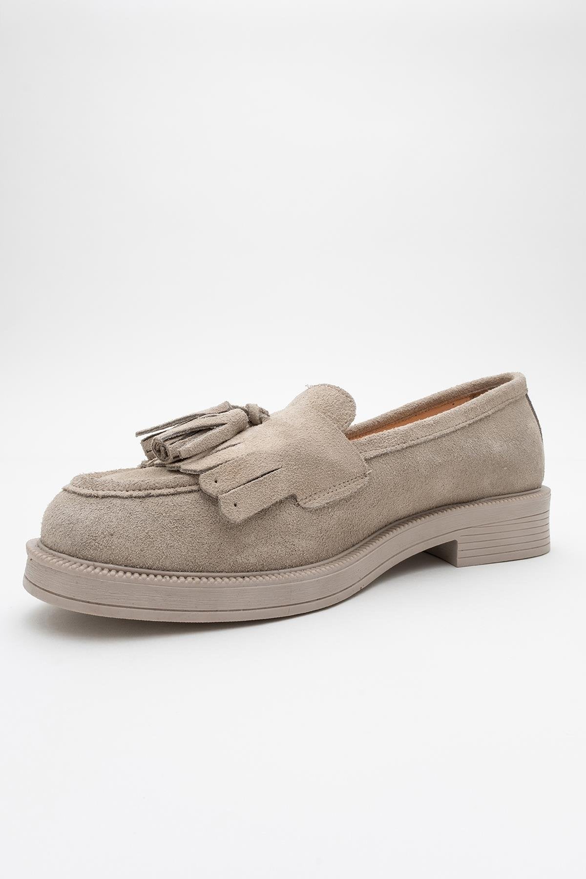 Milly - Beige Suede Leather Tassel Loafers