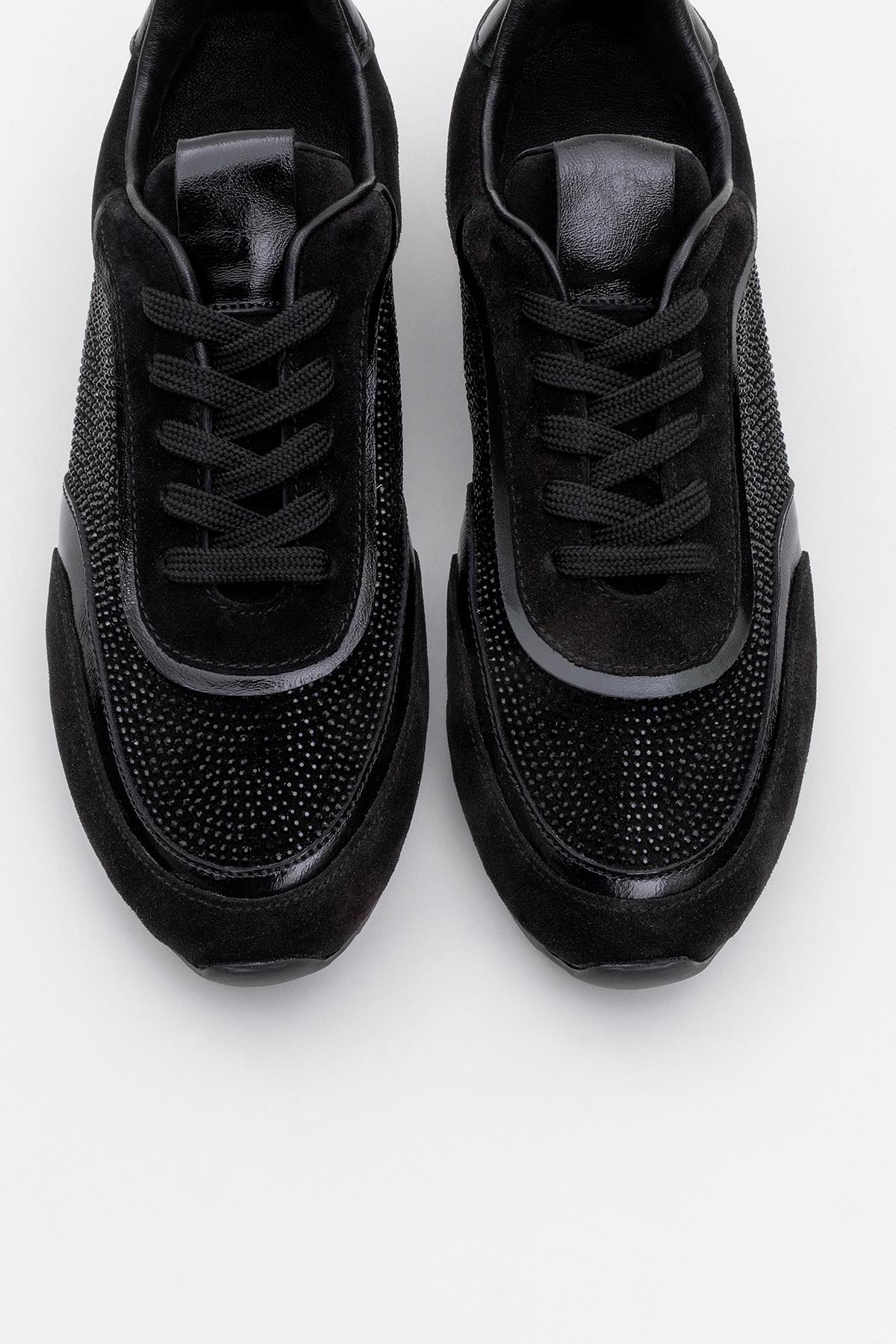 Bonia - Black Suede Rhinestone Leather Sneakers (Women)