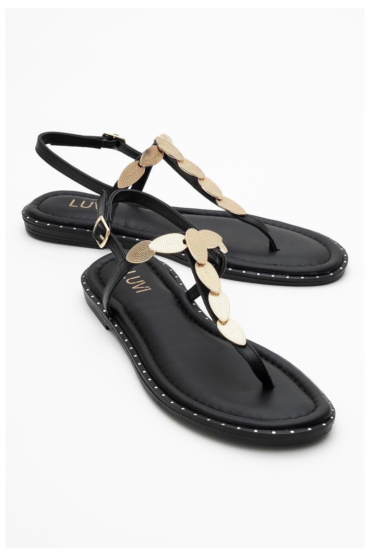 Marea - Black Leather Flat Sandal (Women)