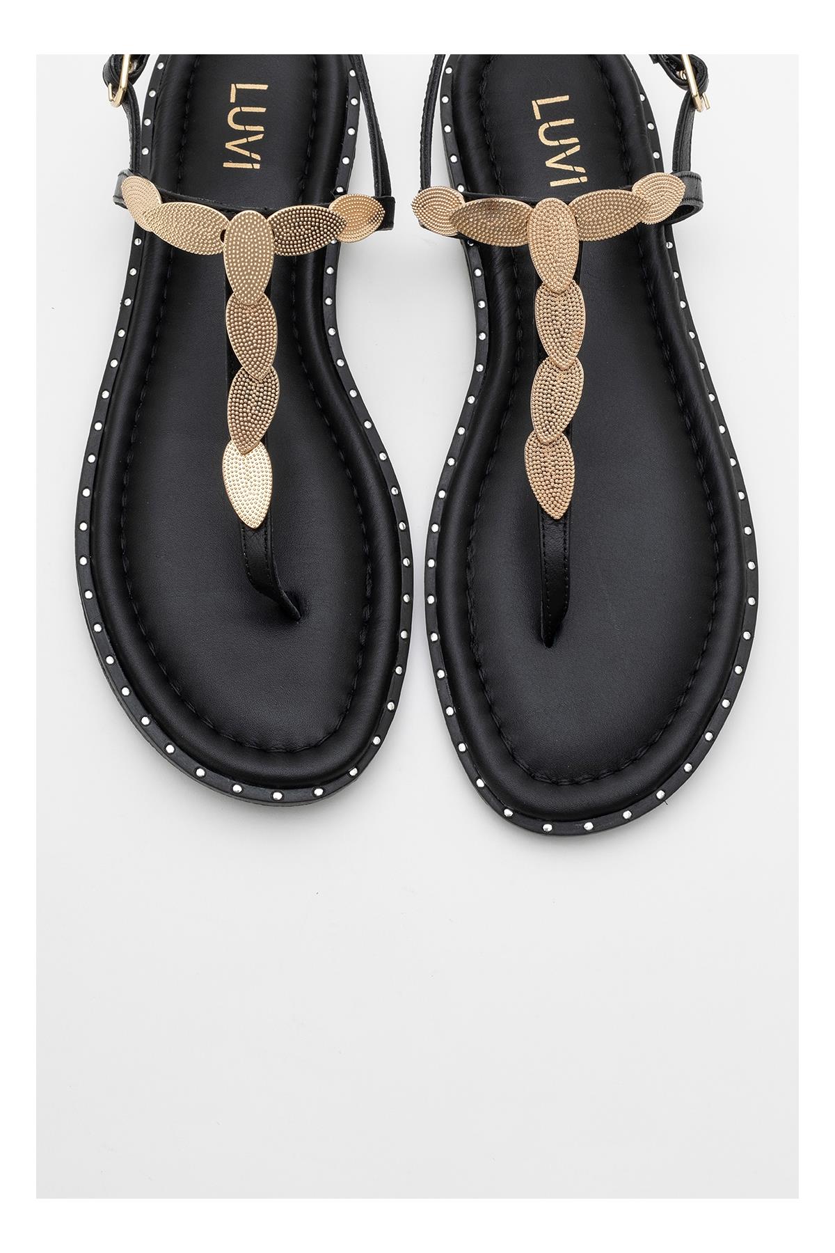 Marea - Black Leather Flat Sandal (Women)