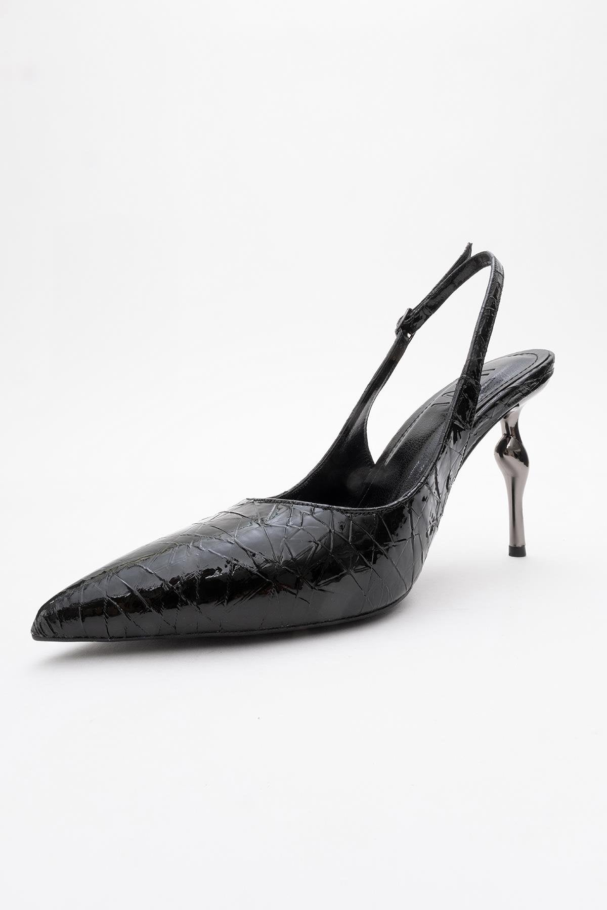 Chica - Black Patterned Backless Pointed High Heel (Women)