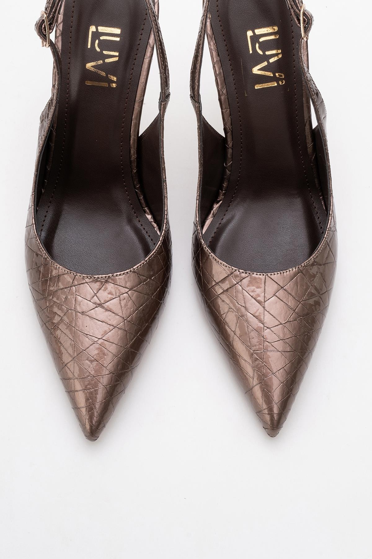 Chica - Bronze Patterned Backless Pointed High Heel (Women)