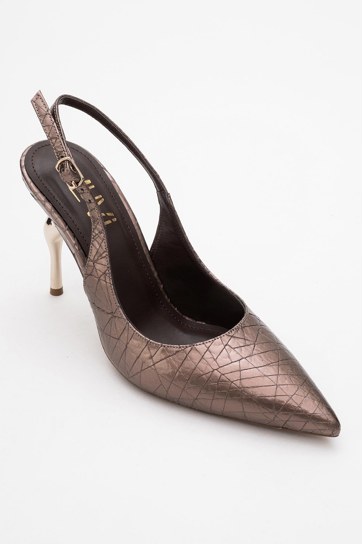 Chica - Bronze Patterned Backless Pointed High Heel (Women)
