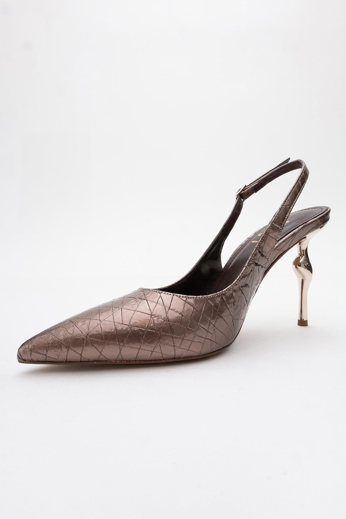 Chica - Bronze Patterned Backless Pointed High Heel (Women)