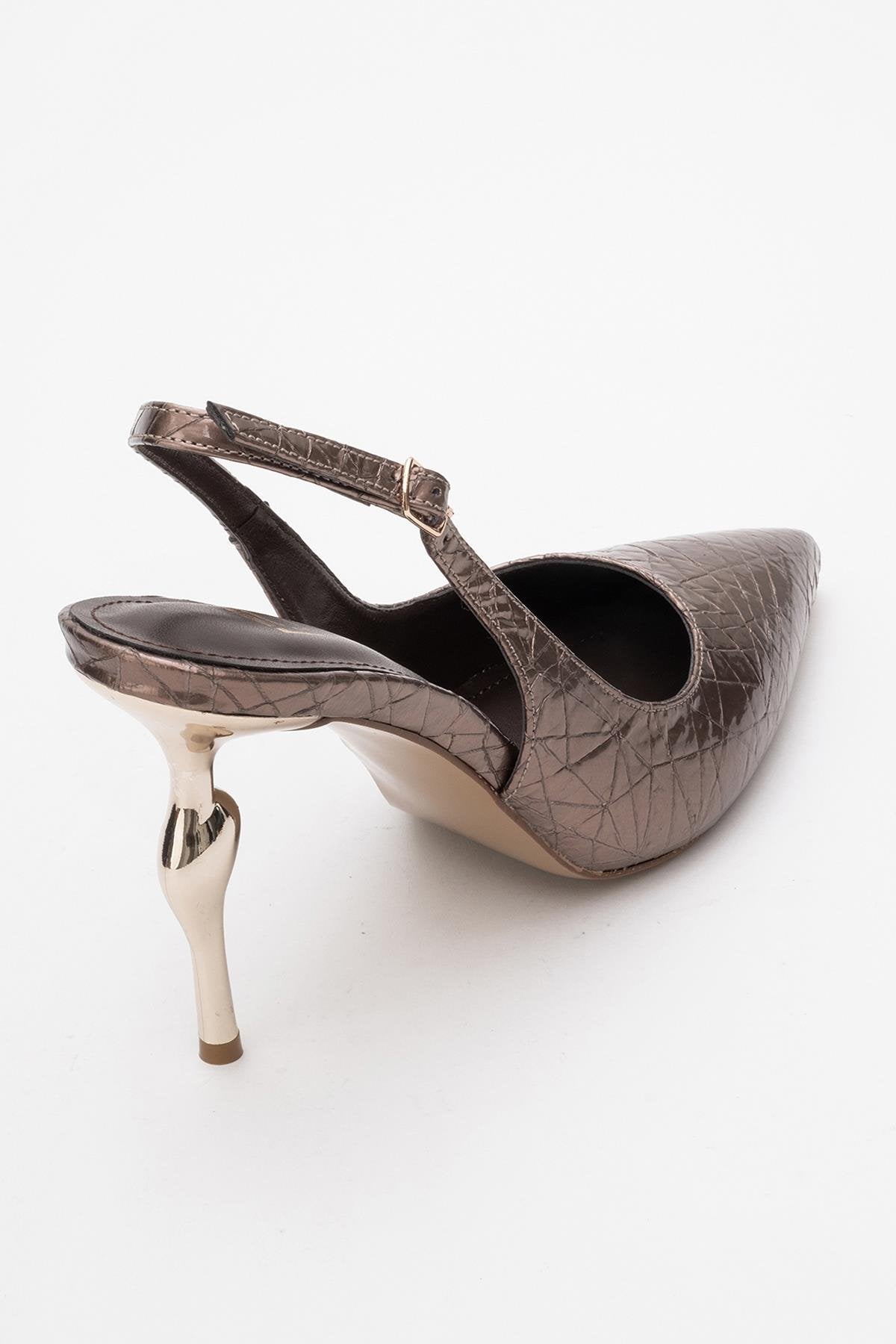 Chica - Bronze Patterned Backless Pointed High Heel (Women)