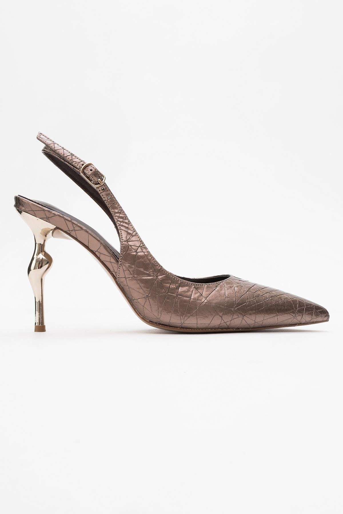Chica - Bronze Patterned Backless Pointed High Heel (Women)