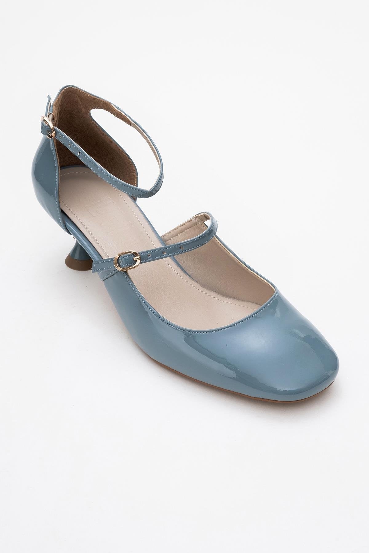 Emly - Blue Patent Round Toe Low Heel Shoe (Women)
