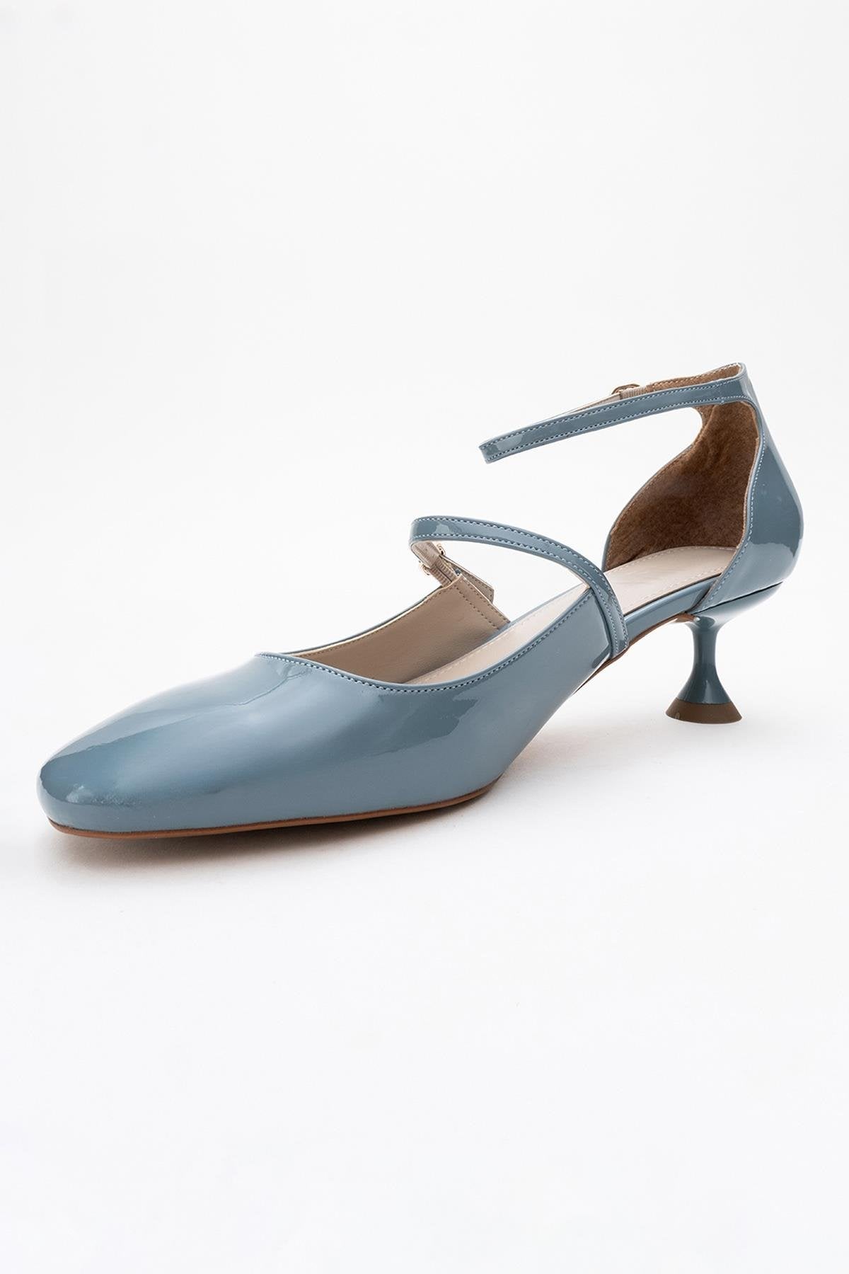 Emly - Blue Patent Round Toe Low Heel Shoe (Women)