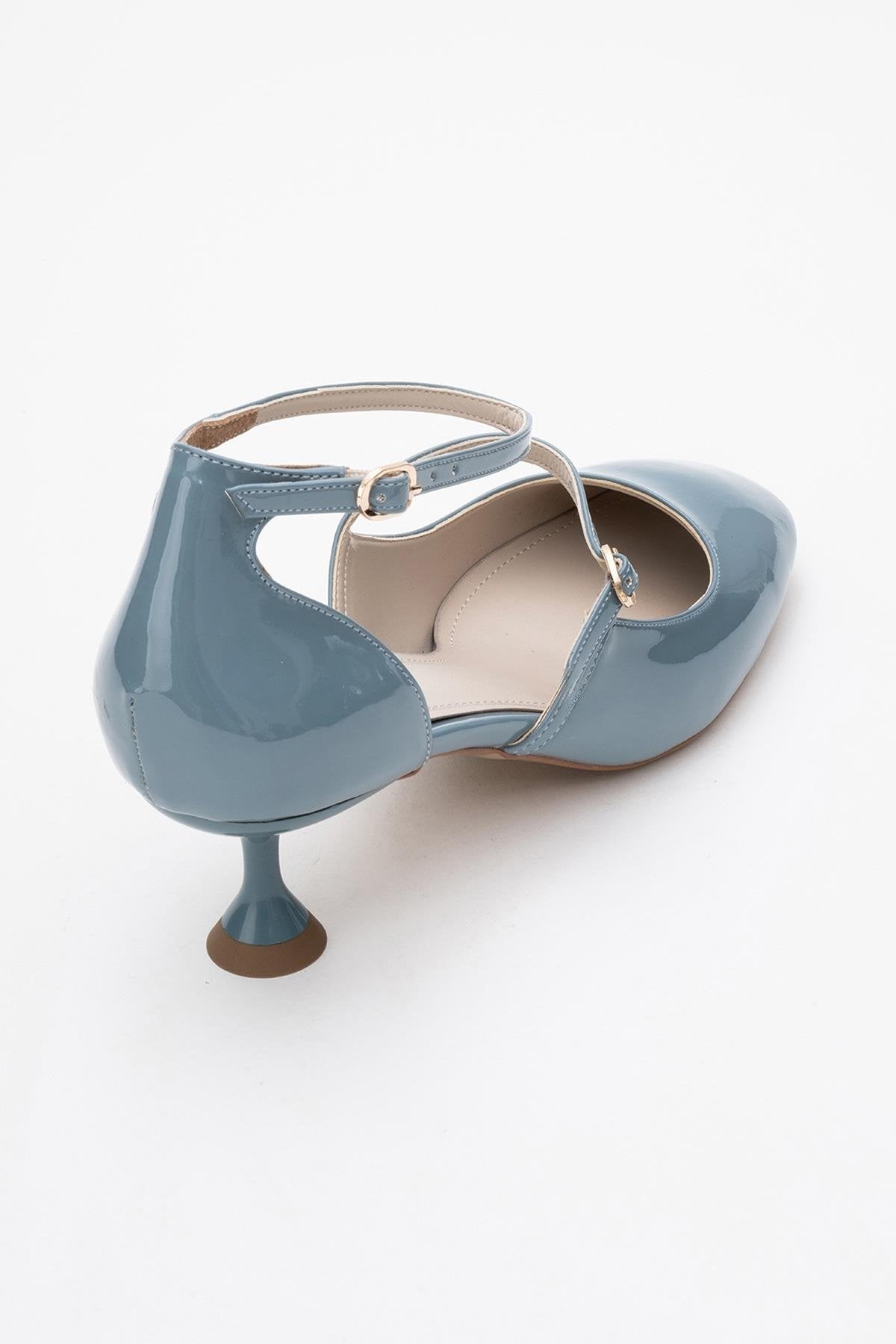 Emly - Blue Patent Round Toe Low Heel Shoe (Women)