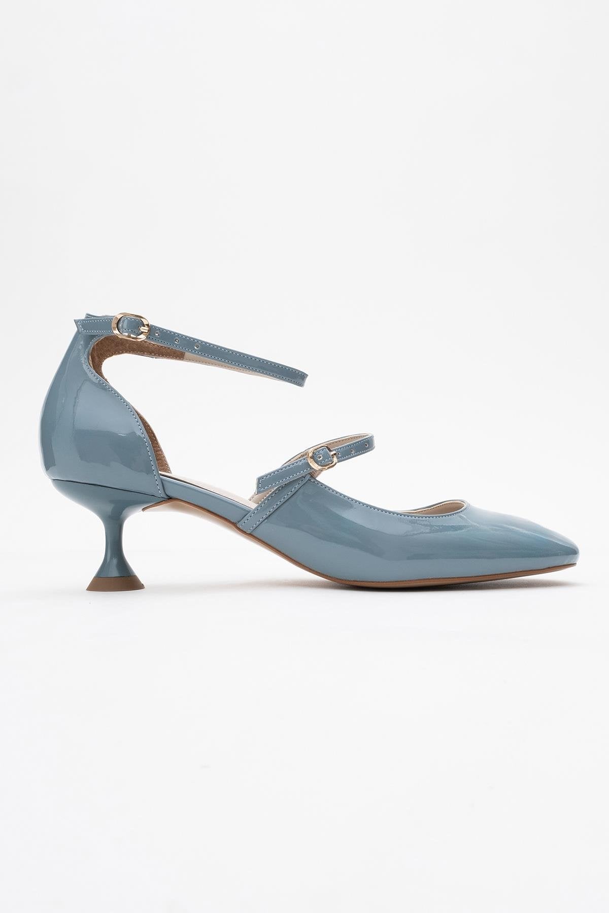 Emly - Blue Patent Round Toe Low Heel Shoe (Women)