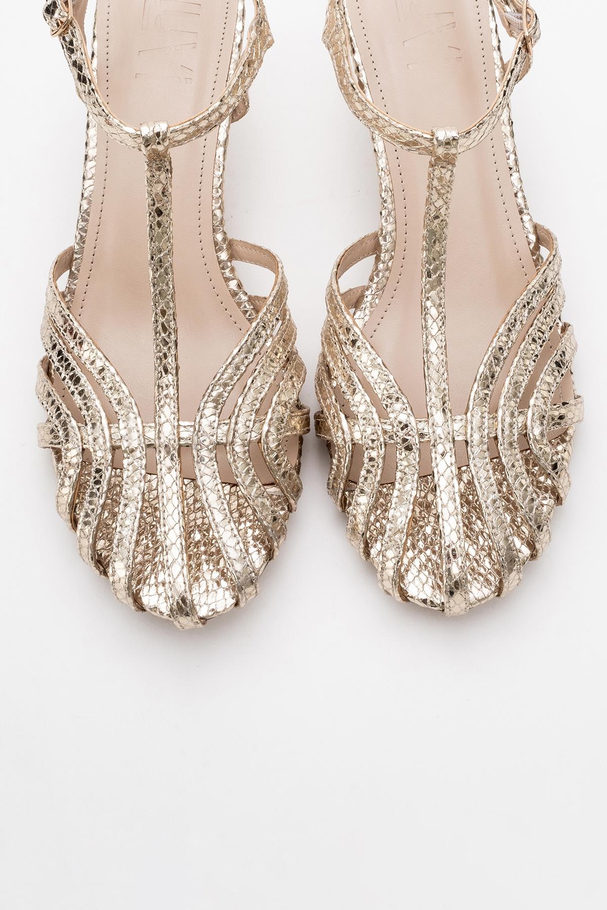 Felip - Gold Patterned Strappy Low Heel Sandal (Women)
