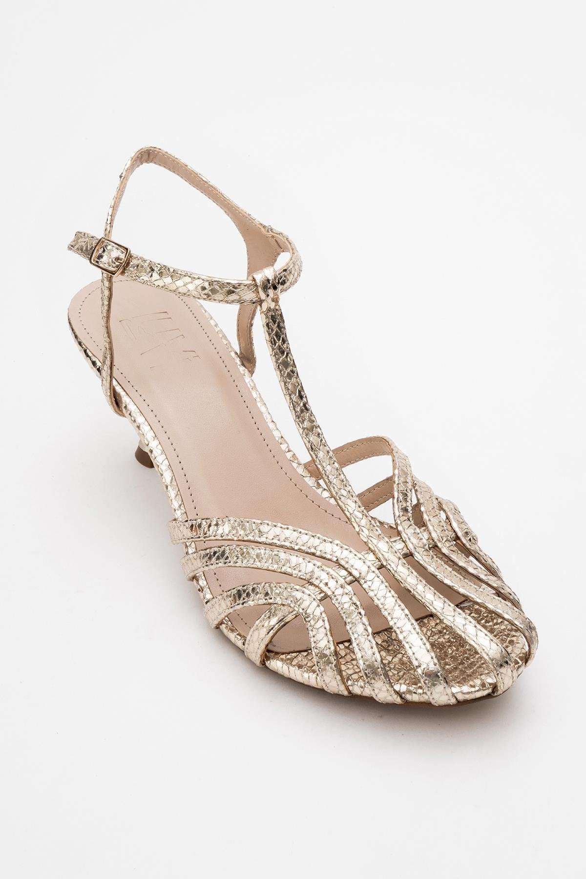 Felip - Gold Patterned Strappy Low Heel Sandal (Women)