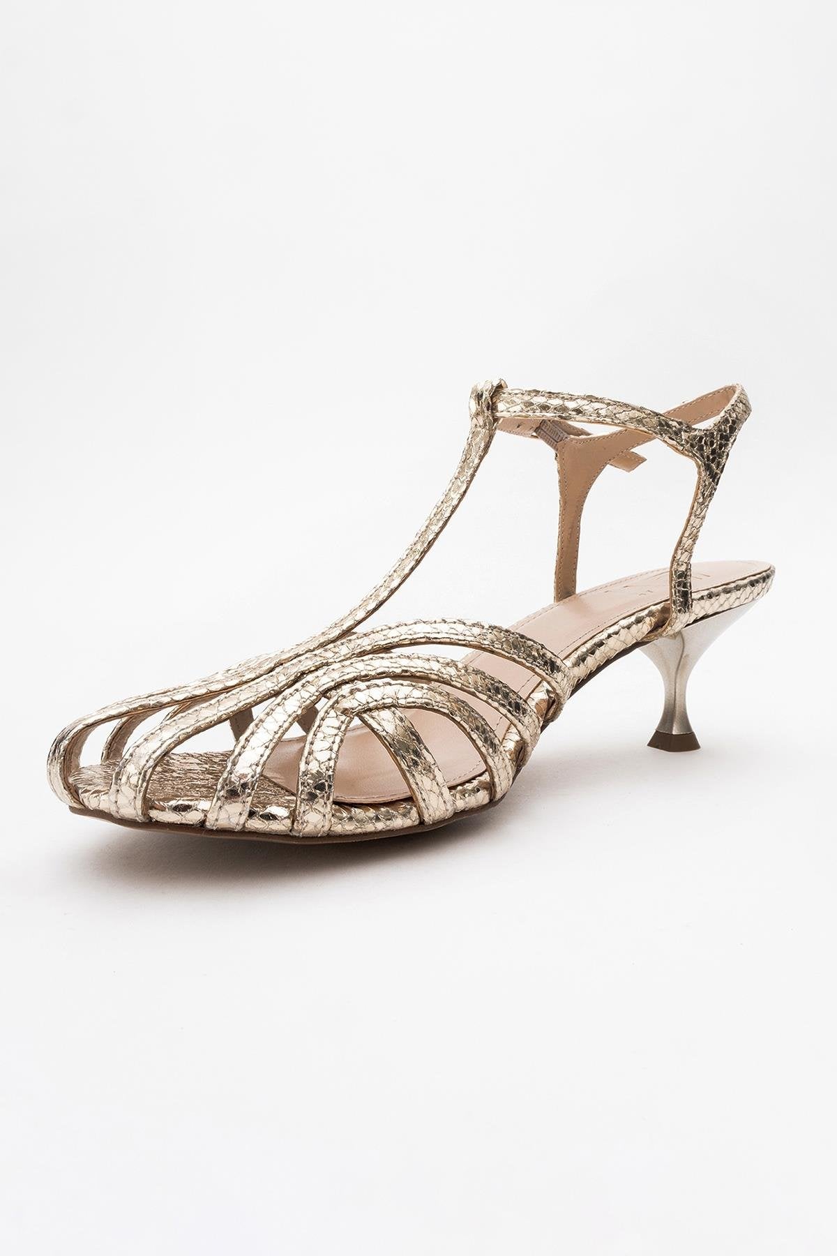 Felip - Gold Patterned Strappy Low Heel Sandal (Women)