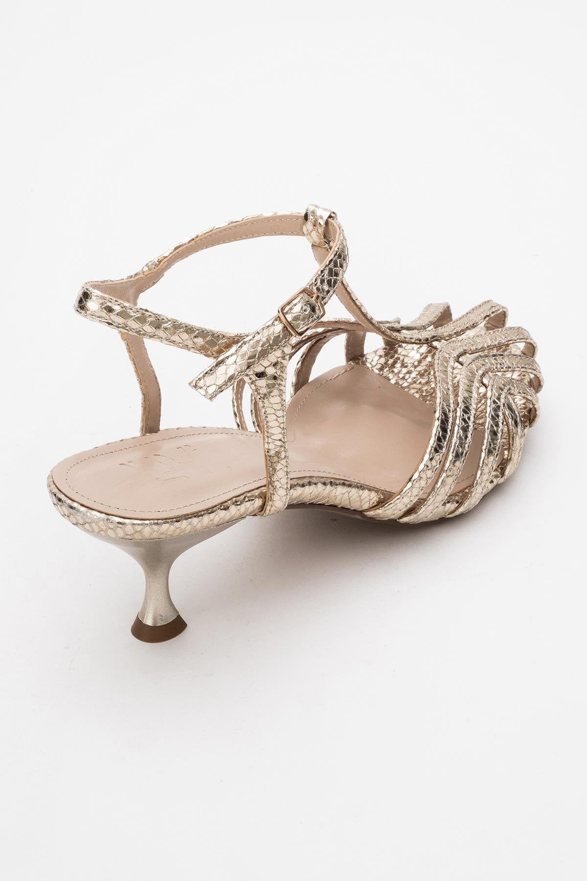 Felip - Gold Patterned Strappy Low Heel Sandal (Women)
