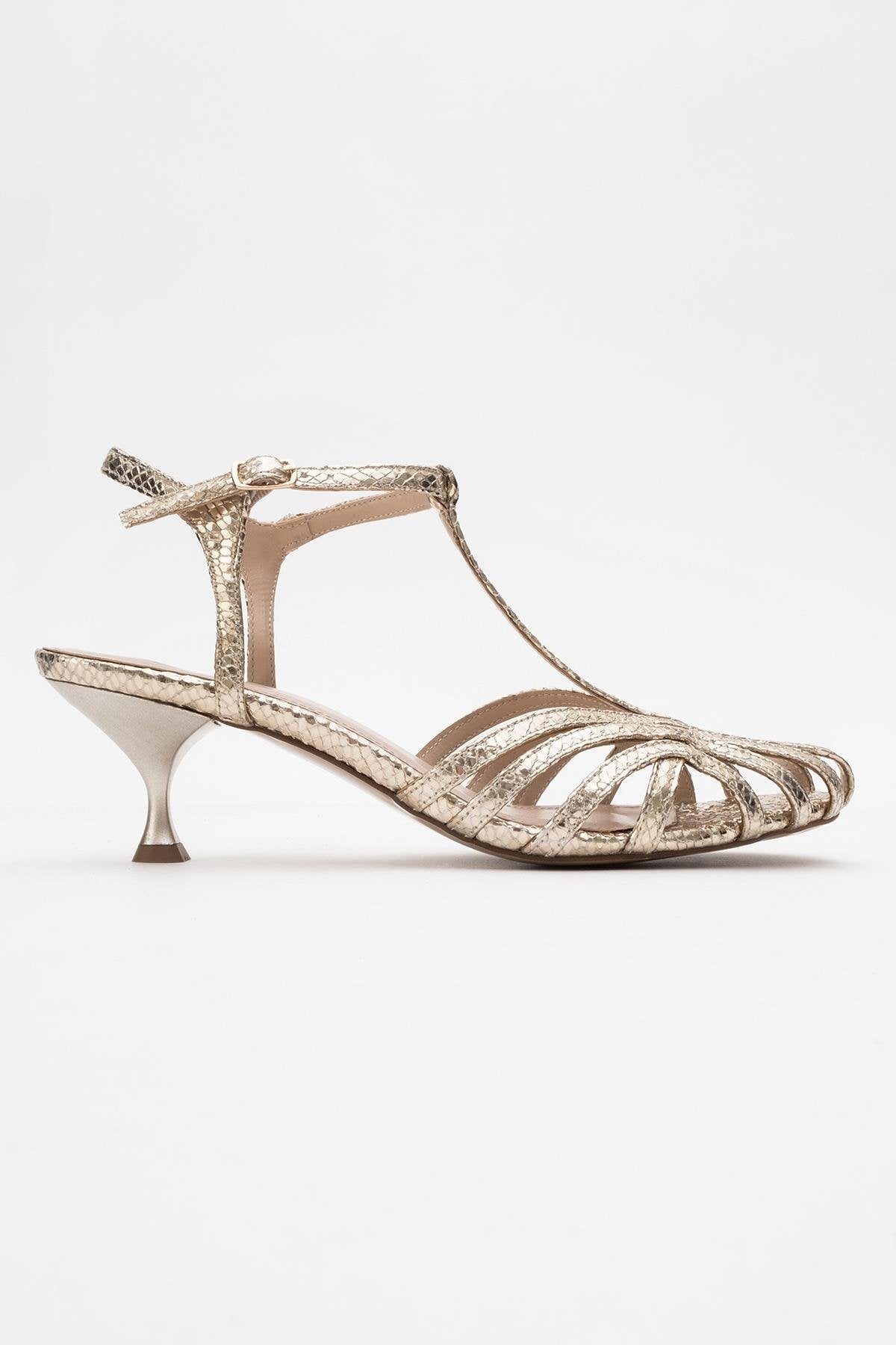 Felip - Gold Patterned Strappy Low Heel Sandal (Women)