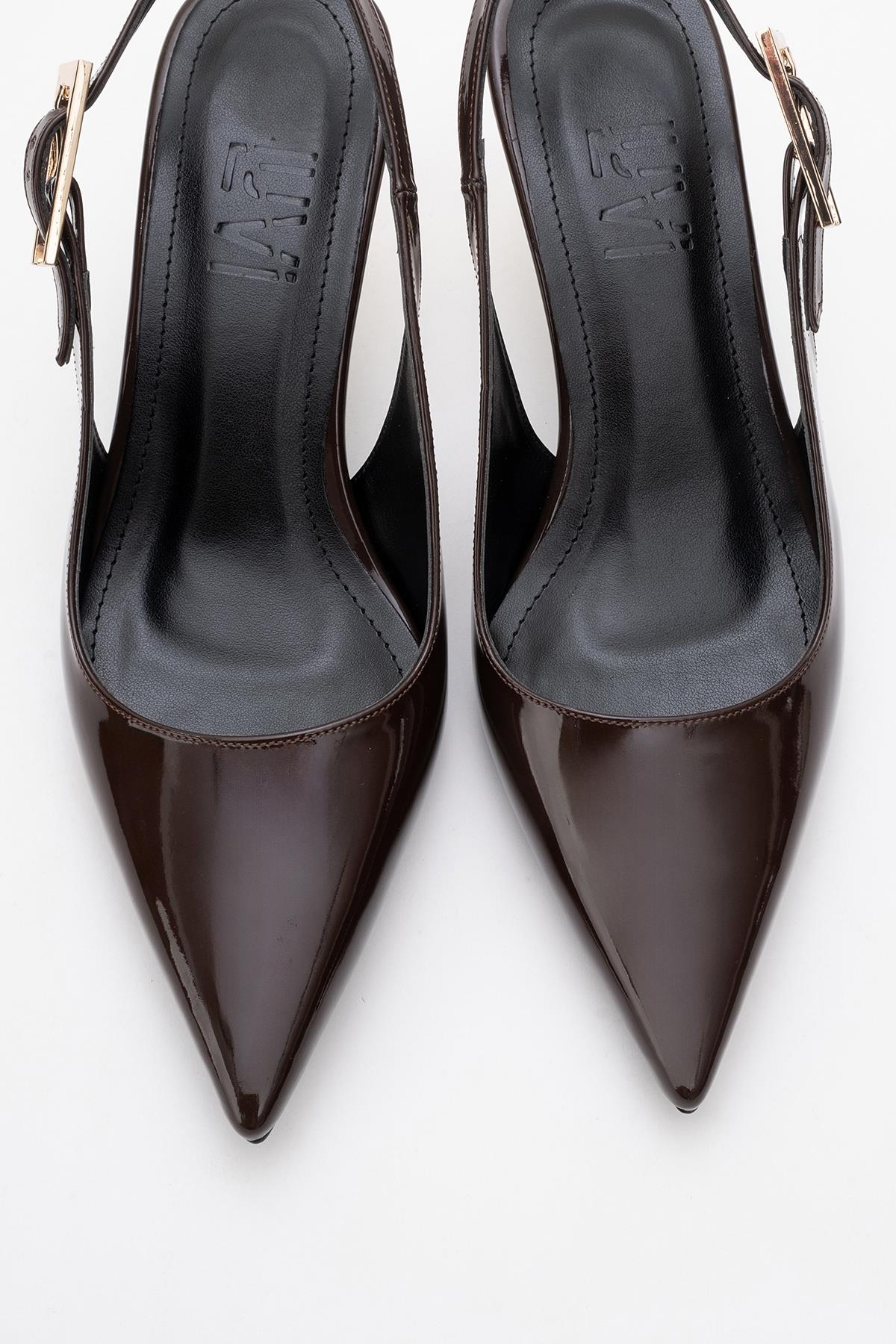 Arty - Brown Patent Pointed Toe Slingback Stiletto (Women)