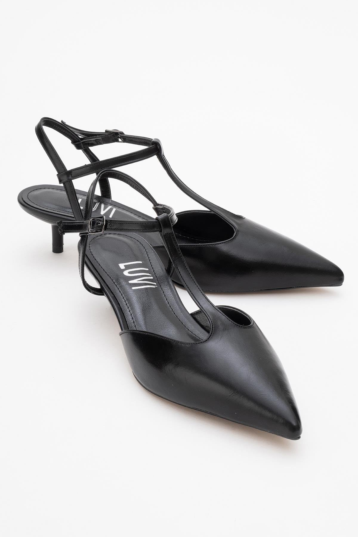 Asher - Black Pointed Toe Open Back Low Heel Shoe (Women)