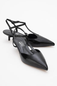 Asher - Black Pointed Toe Open Back Low Heel Shoe (Women)