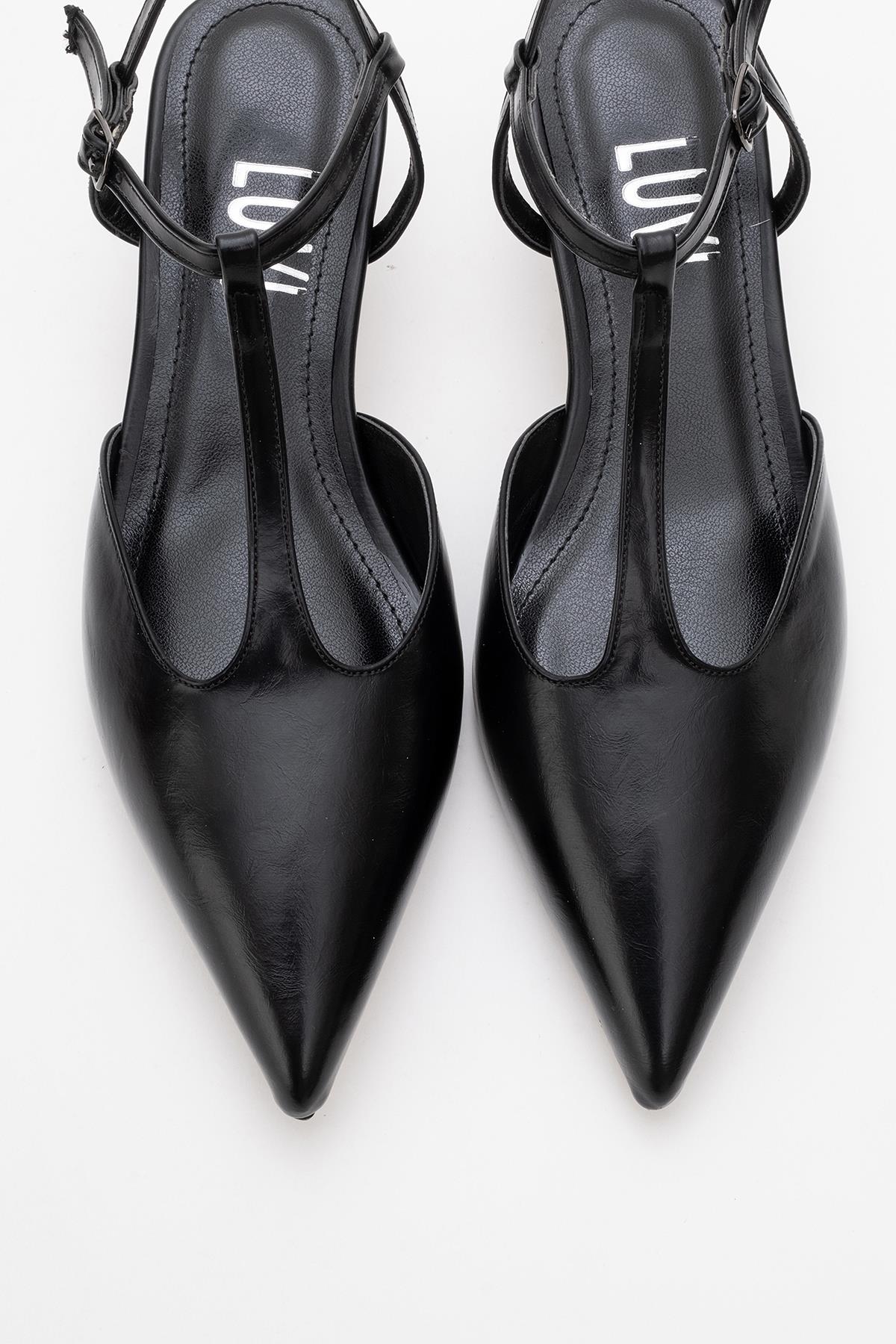 Asher - Black Pointed Toe Open Back Low Heel Shoe (Women)