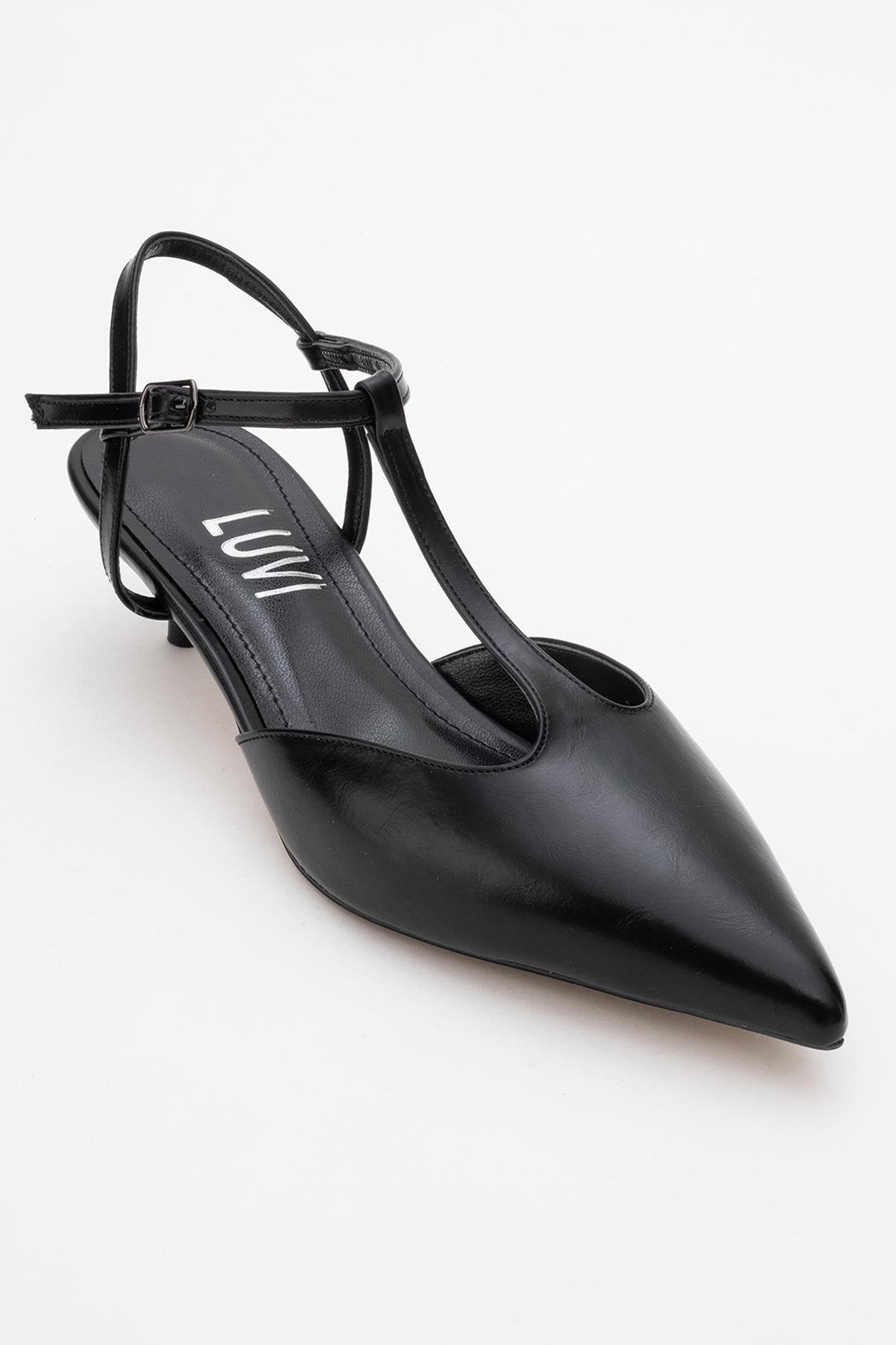 Asher - Black Pointed Toe Open Back Low Heel Shoe (Women)