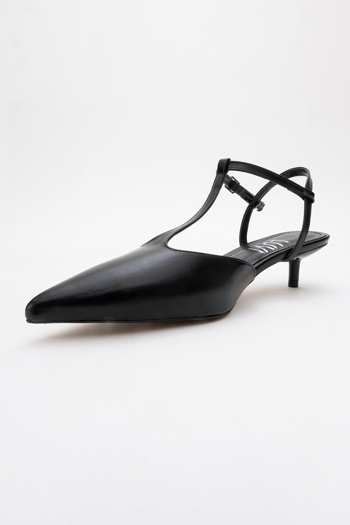 Asher - Black Pointed Toe Open Back Low Heel Shoe (Women)