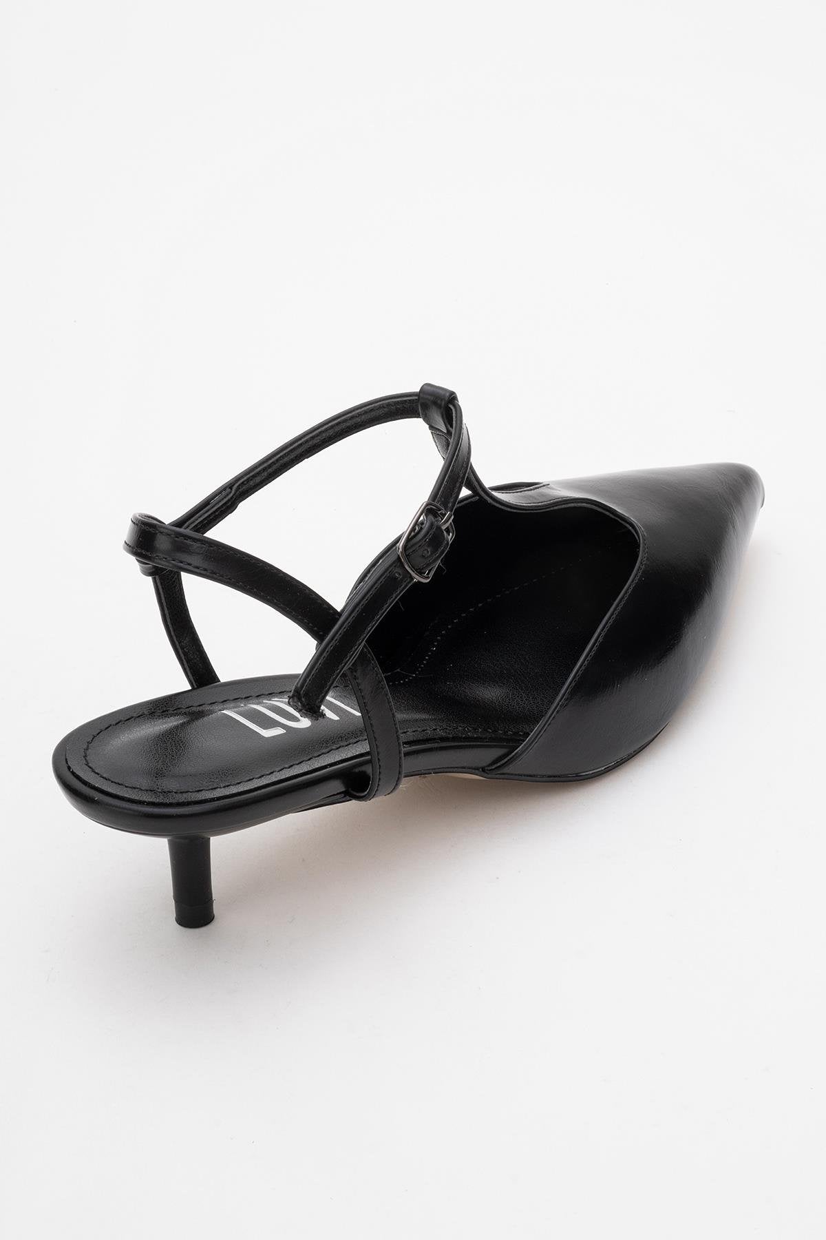 Asher - Black Pointed Toe Open Back Low Heel Shoe (Women)