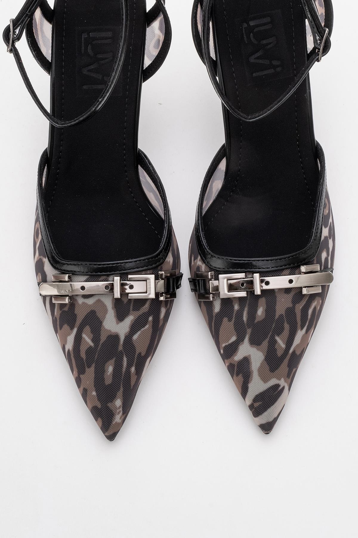 Giorno - Black Patterned Mesh Ankle-Strap Stiletto (Women)
