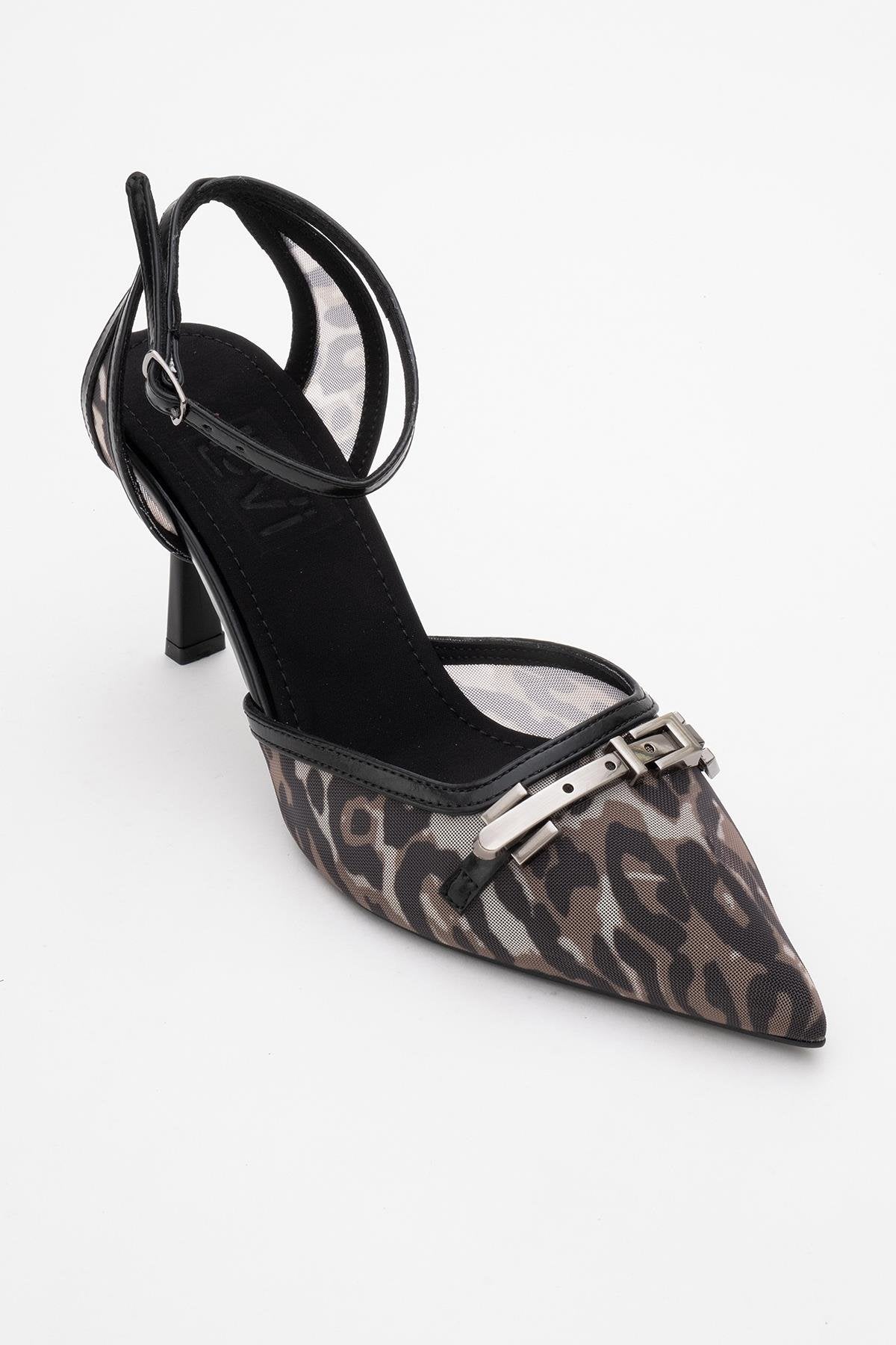 Giorno - Black Patterned Mesh Ankle-Strap Stiletto (Women)