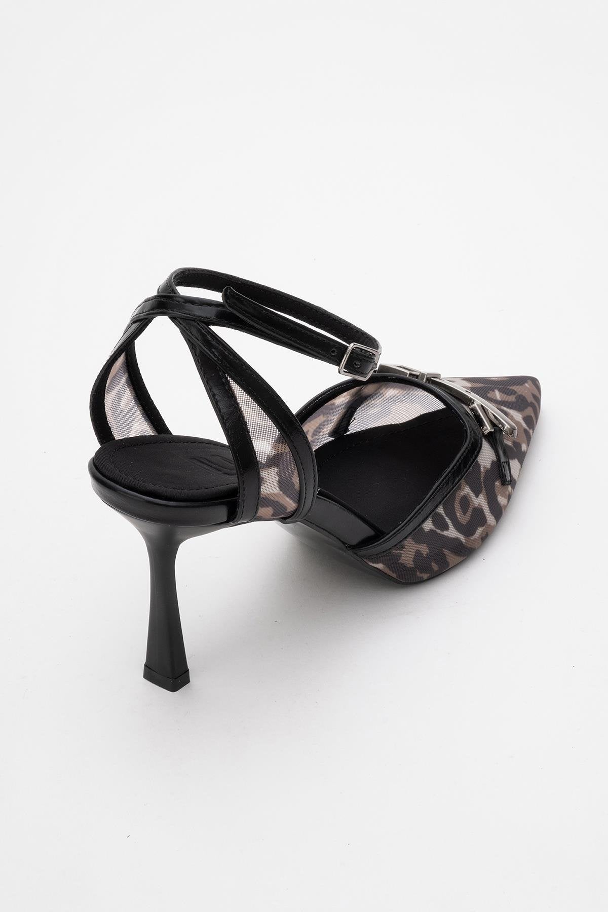 Giorno - Black Patterned Mesh Ankle-Strap Stiletto (Women)