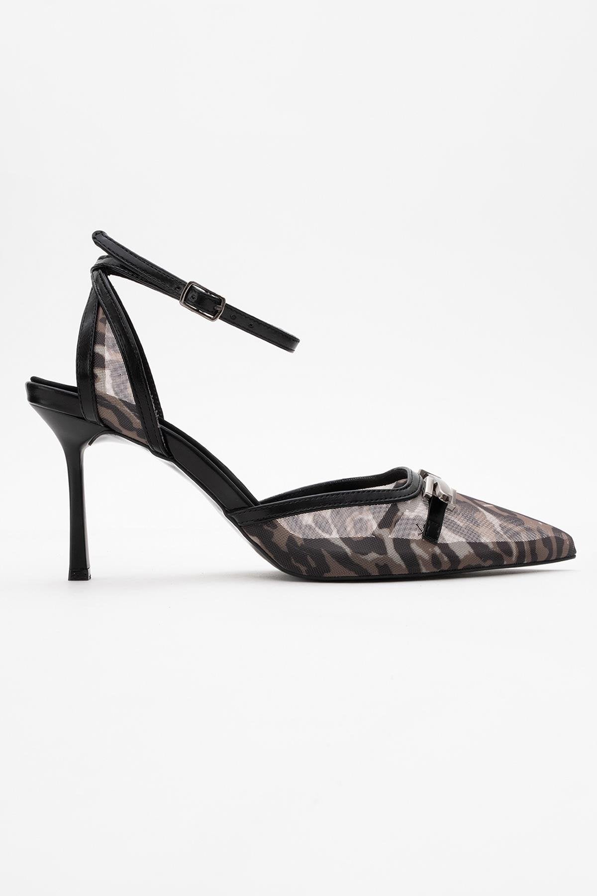 Giorno - Black Patterned Mesh Ankle-Strap Stiletto (Women)