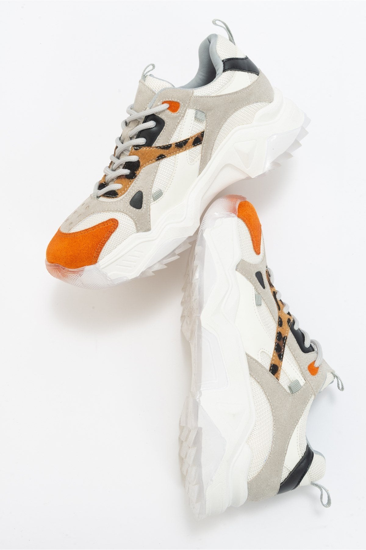 Loretta - White Orange Platform Sneakers