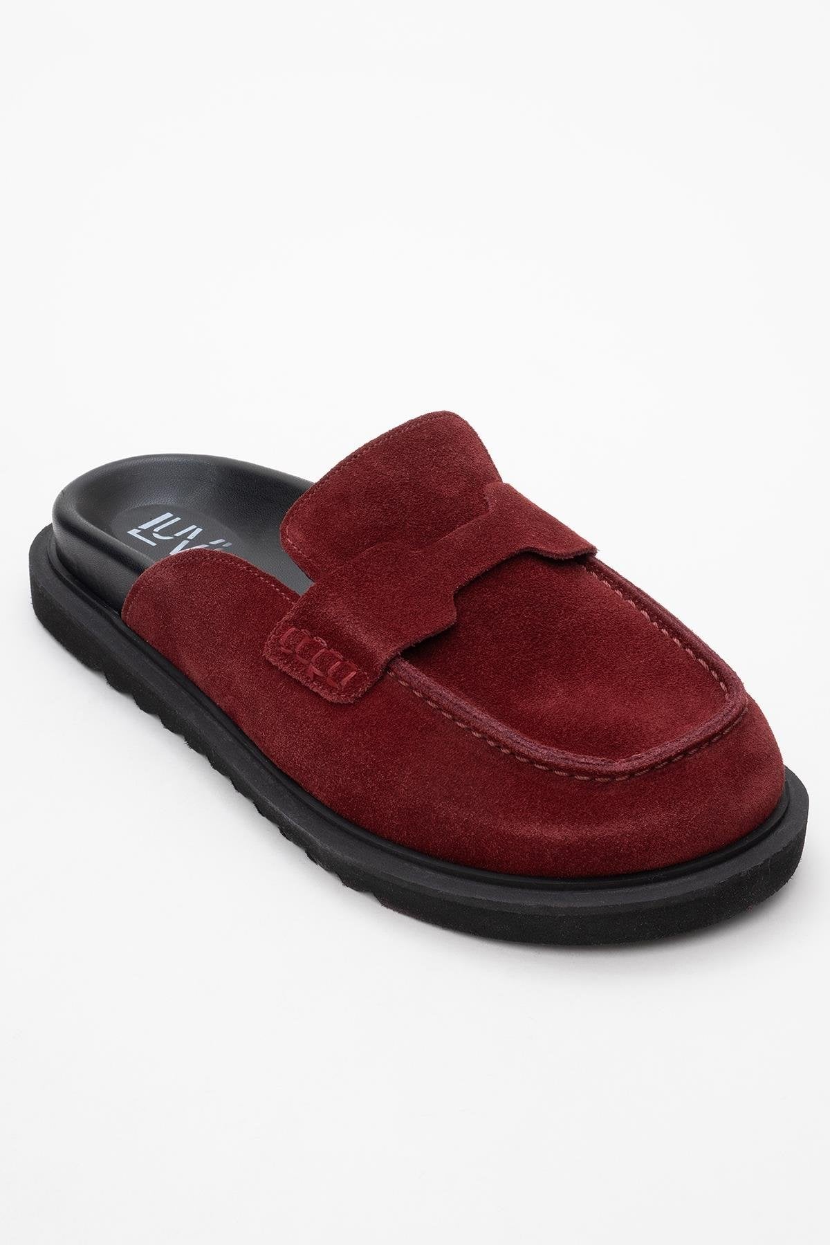 Laven - Suede Burgundy Leather Clogs (Women)