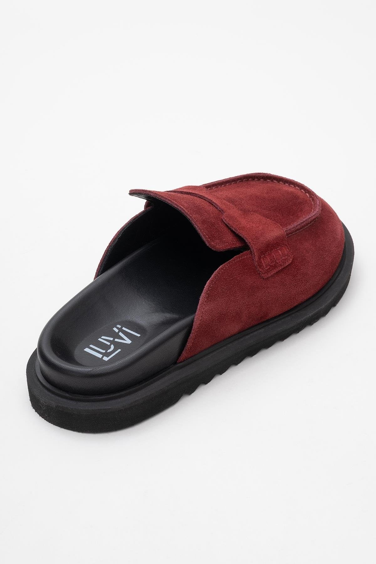 Laven - Suede Burgundy Leather Clogs (Women)