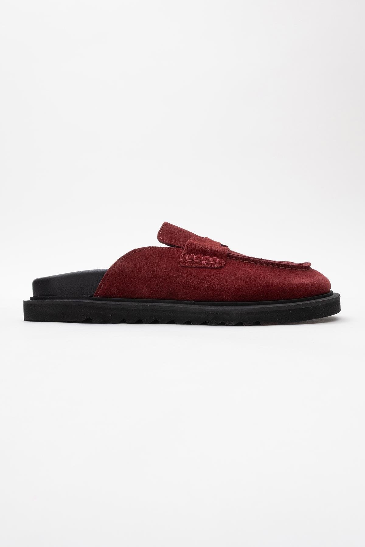 Laven - Suede Burgundy Leather Clogs (Women)