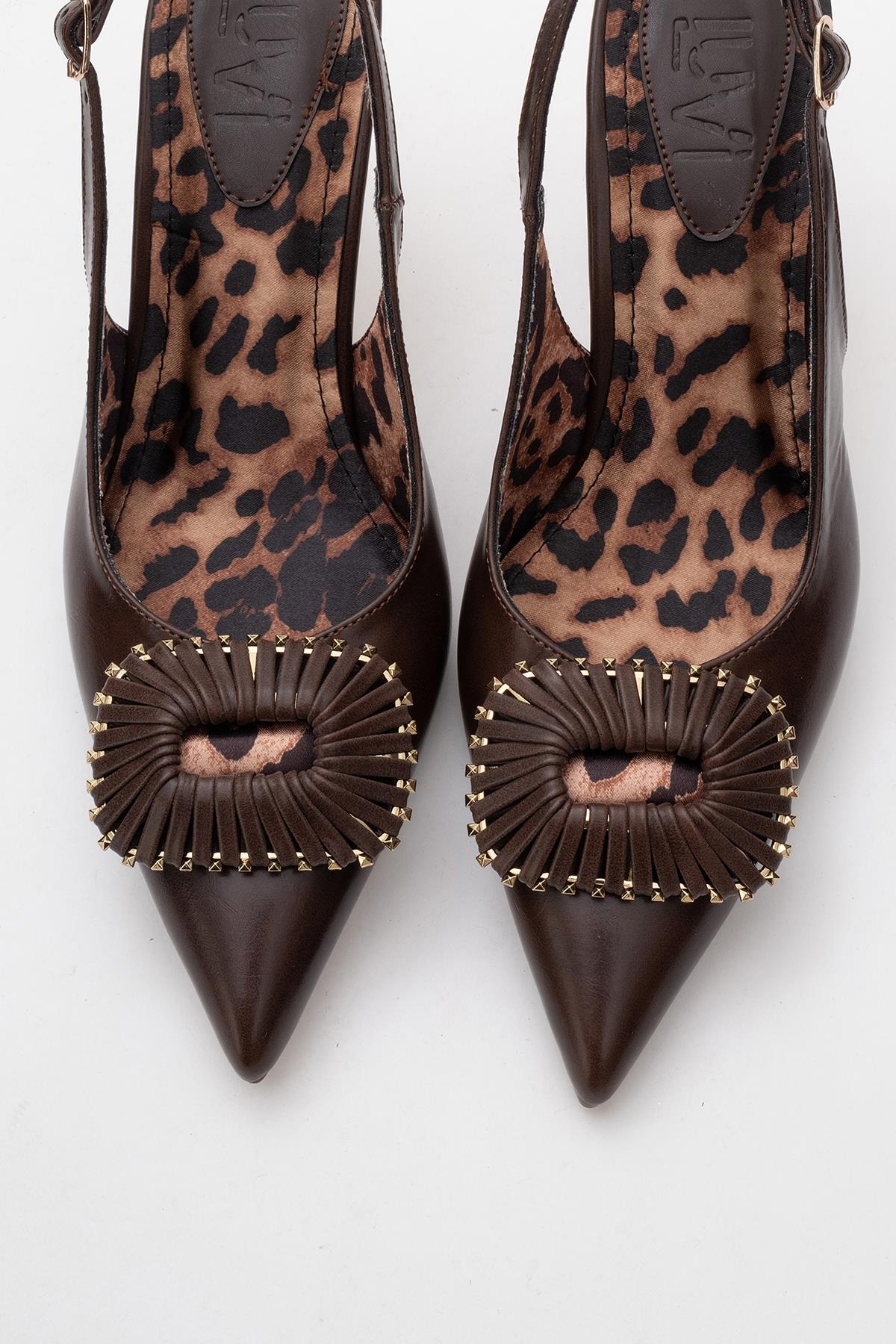 Spera - Brown Patterned Buckle Slingback Stiletto (Women)