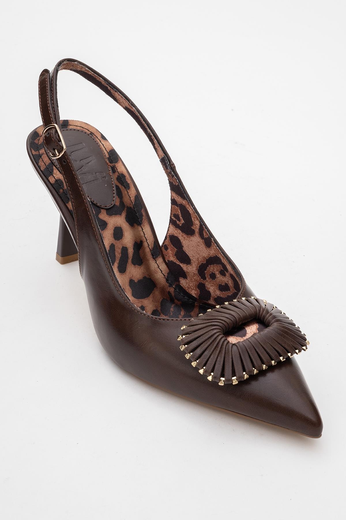 Spera - Brown Patterned Buckle Slingback Stiletto (Women)