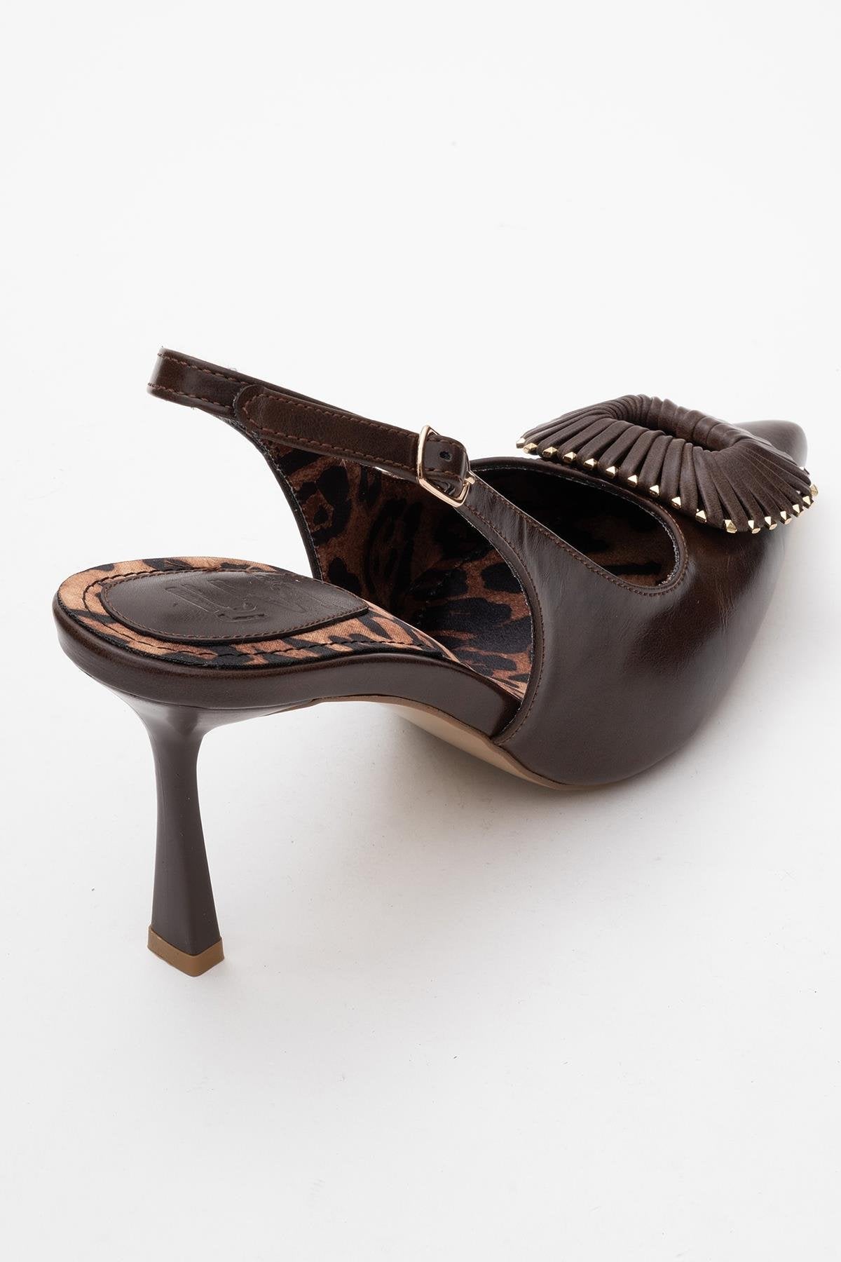 Spera - Brown Patterned Buckle Slingback Stiletto (Women)