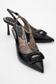 Spera - Black Patterned Buckle Slingback Stiletto (Women)