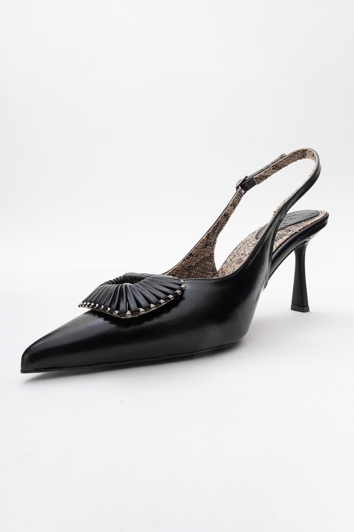 Spera - Black Patterned Buckle Slingback Stiletto (Women)