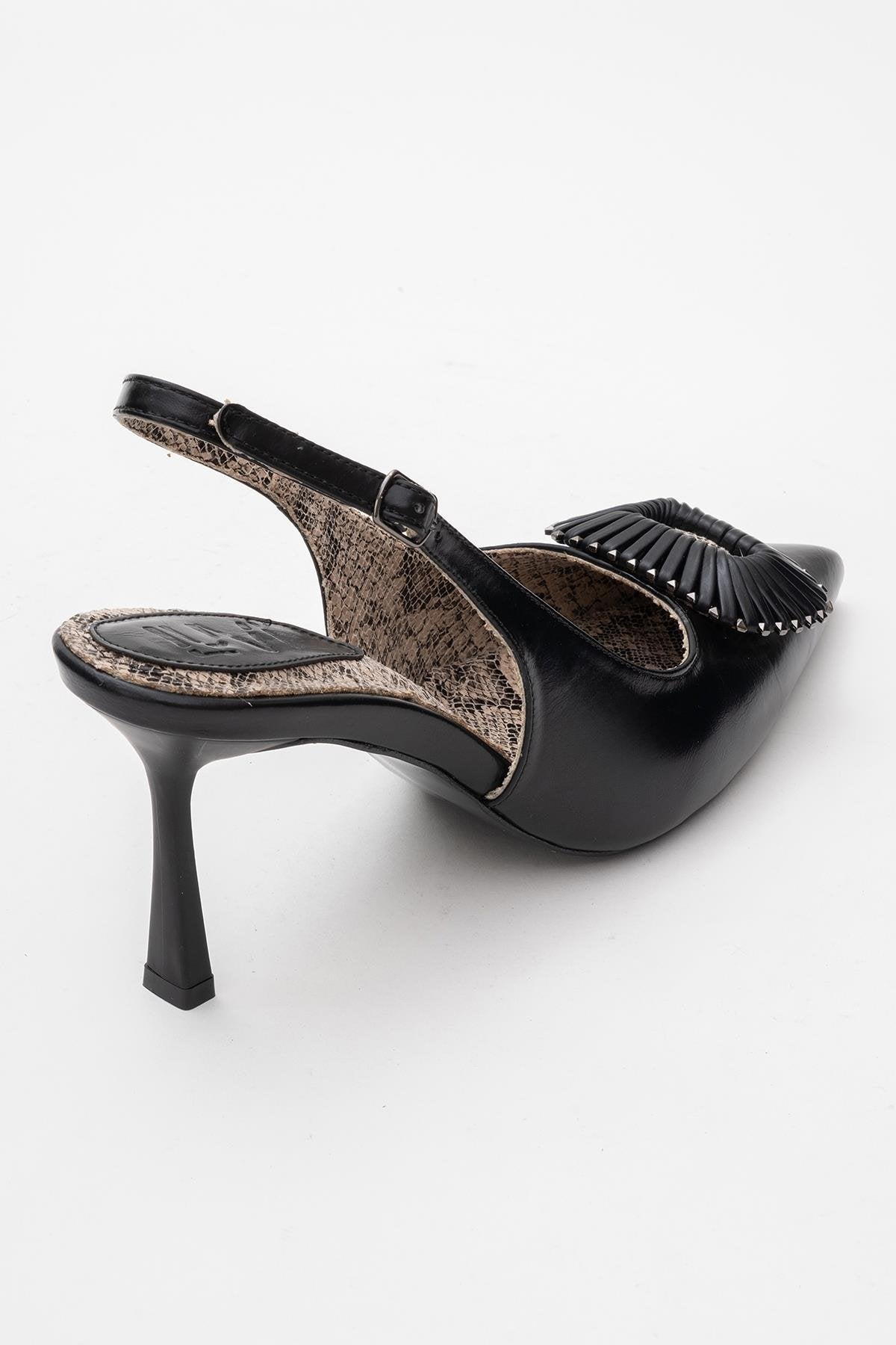 Spera - Black Patterned Buckle Slingback Stiletto (Women)