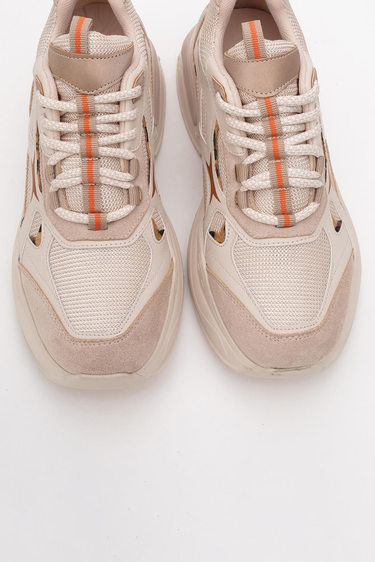 Marron - Beige Patterned Sneaker (Women)