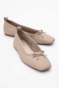 Sosa - Beige Genuine Leather Square-Toe Bow Ballet Flat (Women)
