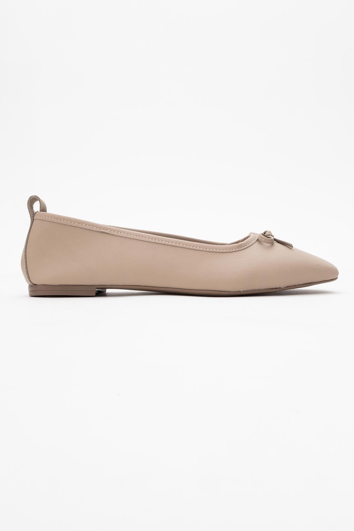Sosa - Beige Genuine Leather Square-Toe Bow Ballet Flat (Women)