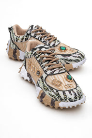 Vero - Beige Patterned Jeweled Sneaker (Women)