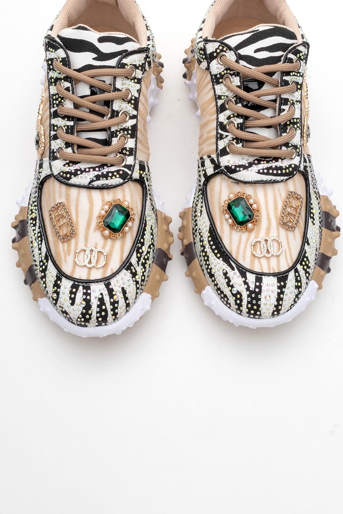 Vero - Beige Patterned Jeweled Sneaker (Women)