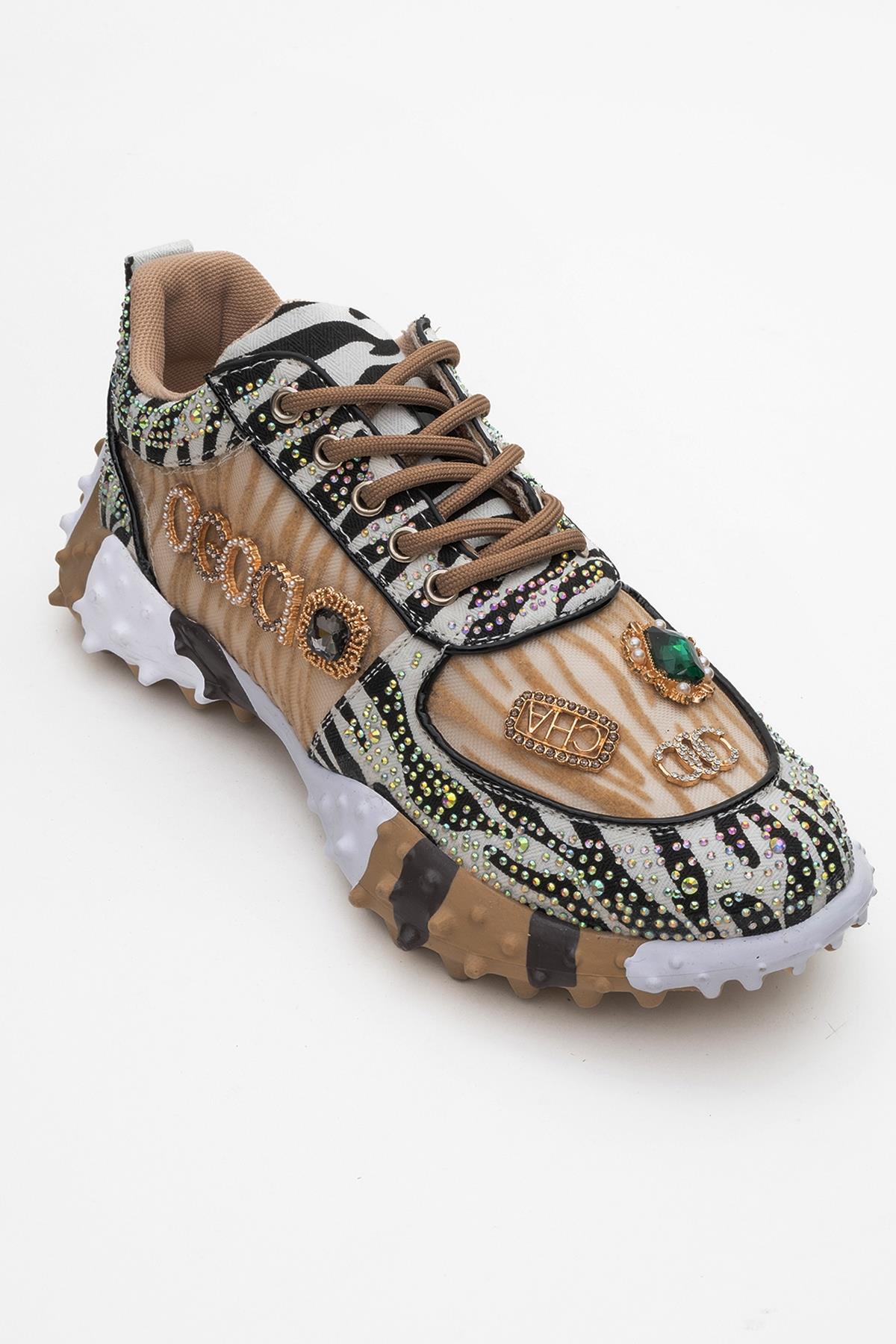 Vero - Beige Patterned Jeweled Sneaker (Women)