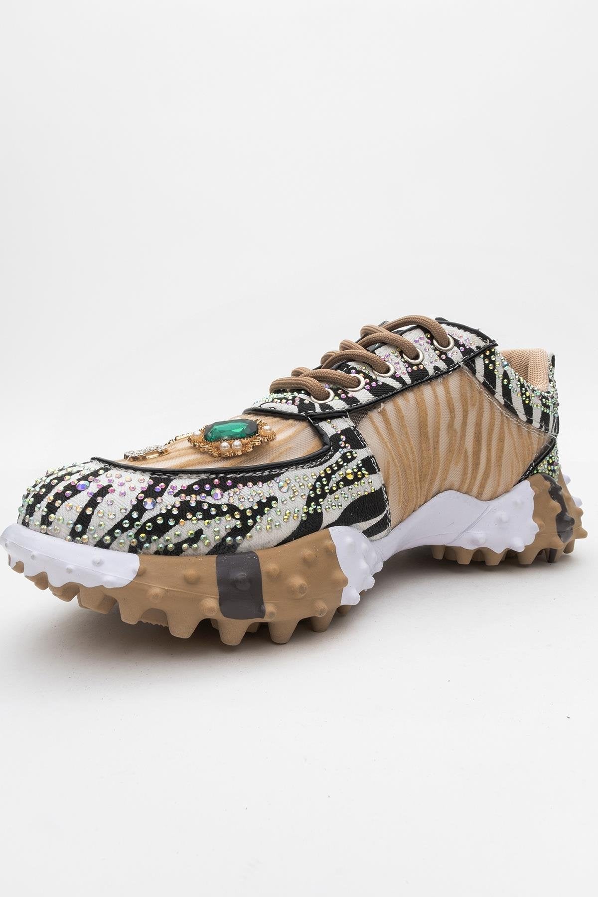 Vero - Beige Patterned Jeweled Sneaker (Women)