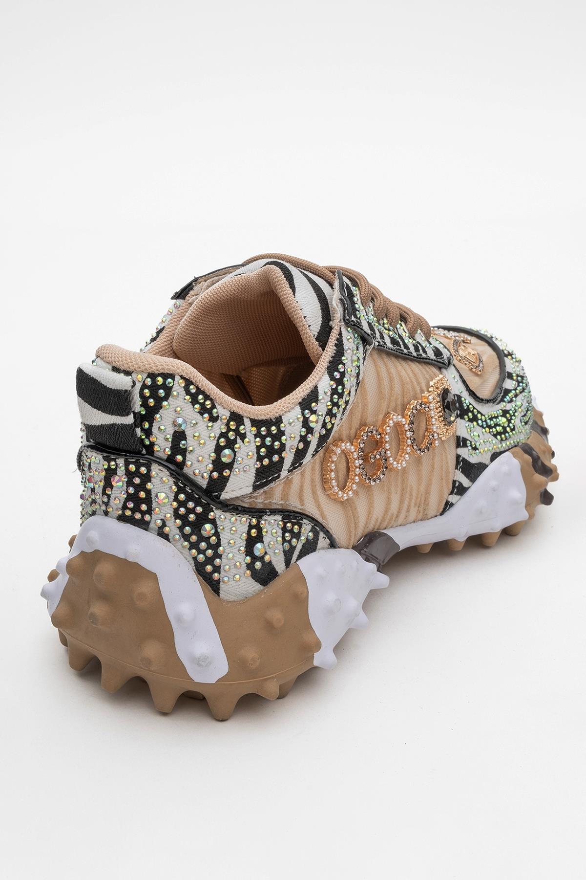 Vero - Beige Patterned Jeweled Sneaker (Women)