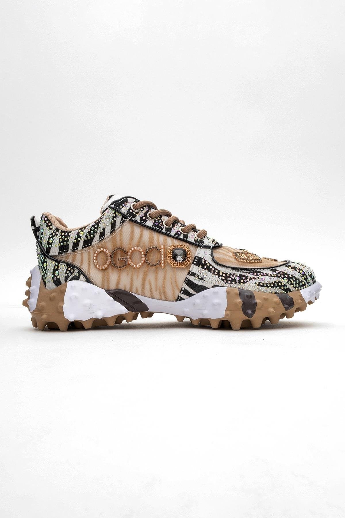 Vero - Beige Patterned Jeweled Sneaker (Women)